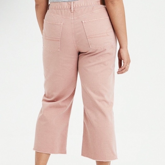 American Eagle Jeans Wide Leg Cropped Raw Hem Hidden Button Fly High Rise Denim - Picture 3 of 16